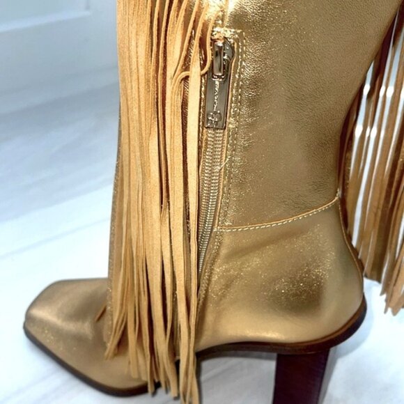 Jessica Simpson Metallic Gold Fringed Knee High Cowboy Boots Size 9 - Picture 5 of 9